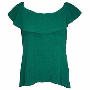 ANTHROPOLOGIE Emerald Flutter Sleeve Textured Scoop Off Shoulder Large